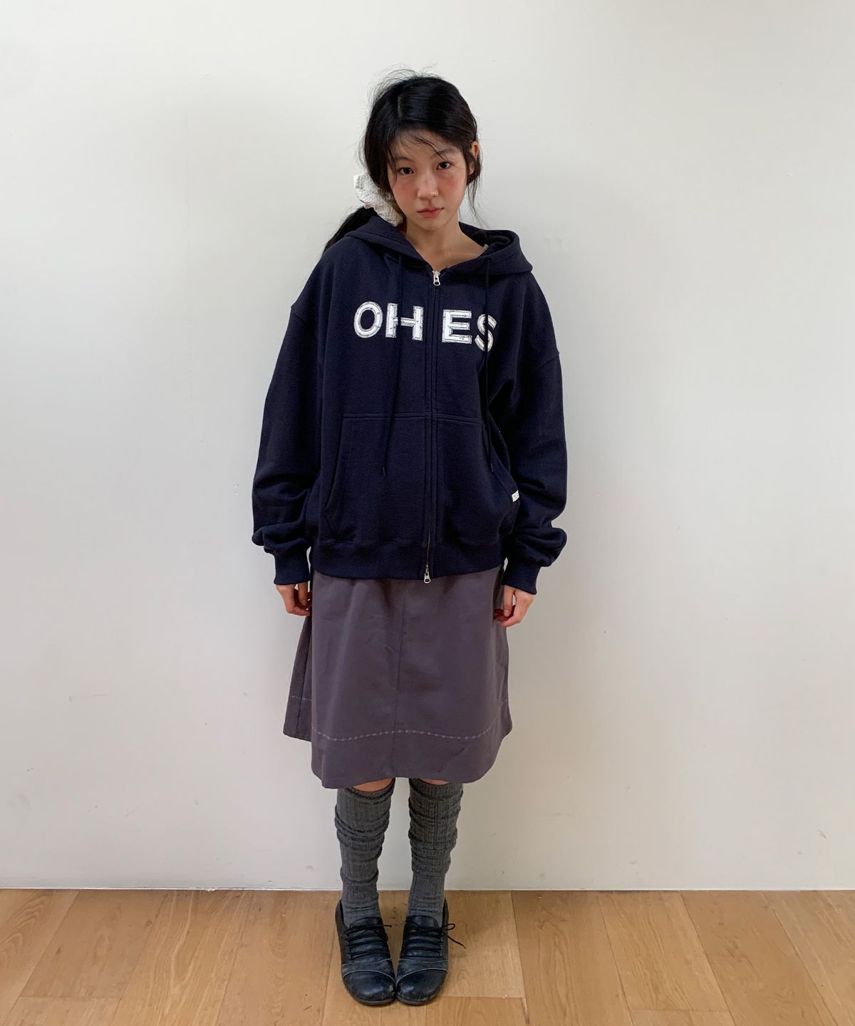 오헤시오(OHESHIO) LOGO PATCH HOODED ZIP-UP, FLORAL NAVY