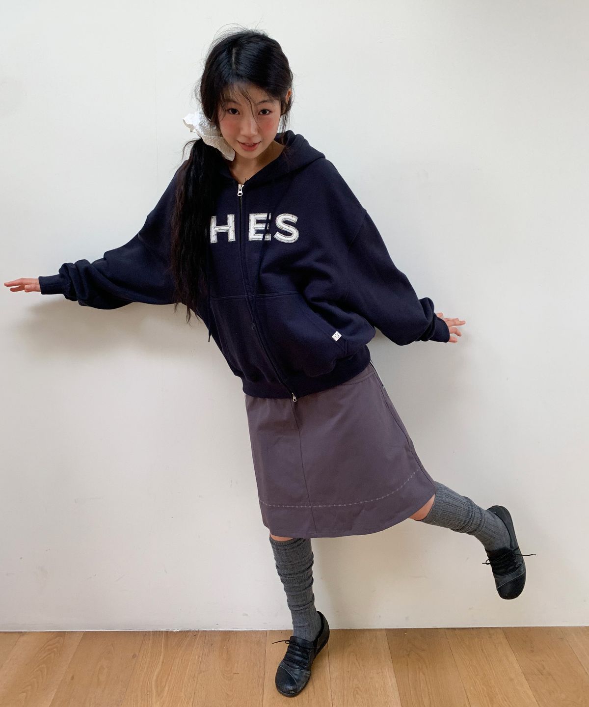 오헤시오(OHESHIO) LOGO PATCH HOODED ZIP-UP, FLORAL NAVY