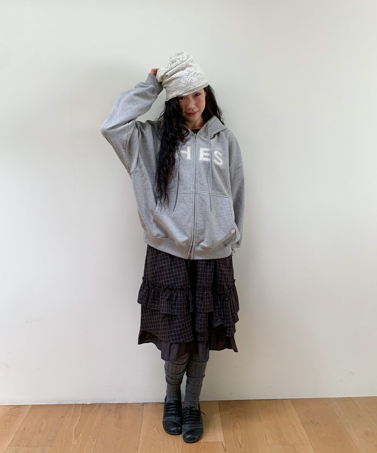 오헤시오(OHESHIO) LOGO PATCH HOODED ZIP-UP, FLORAL MELANGE
