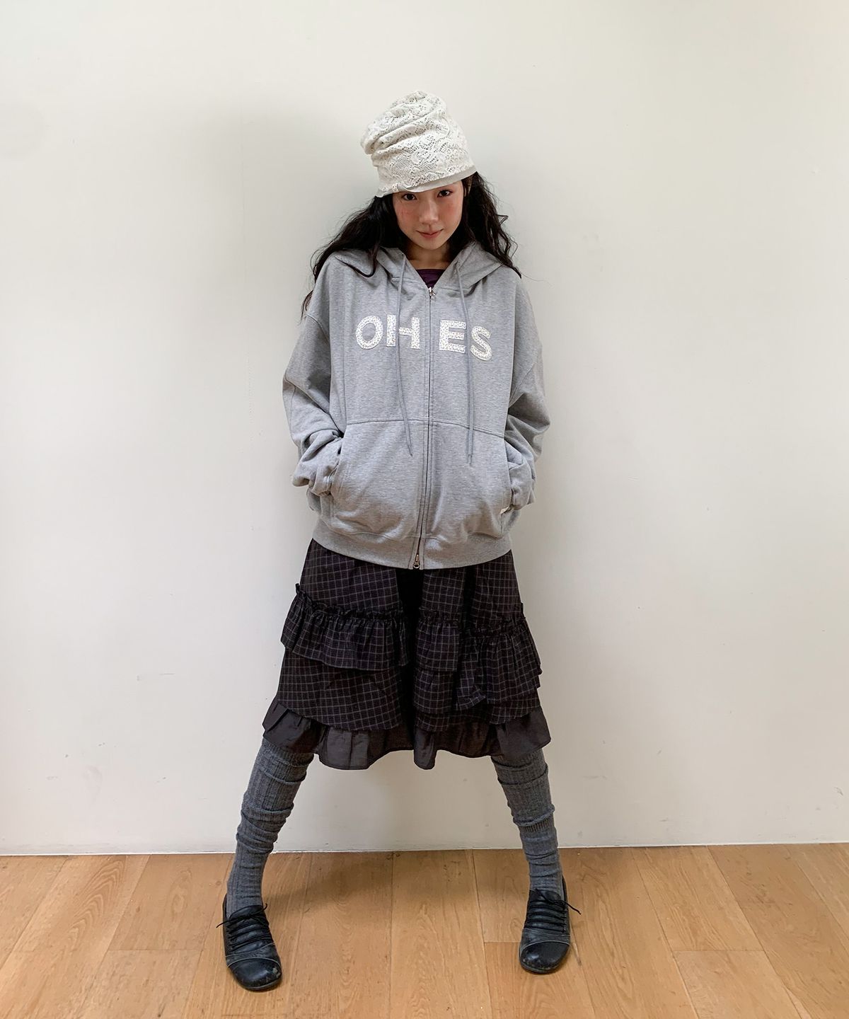 오헤시오(OHESHIO) LOGO PATCH HOODED ZIP-UP, FLORAL MELANGE
