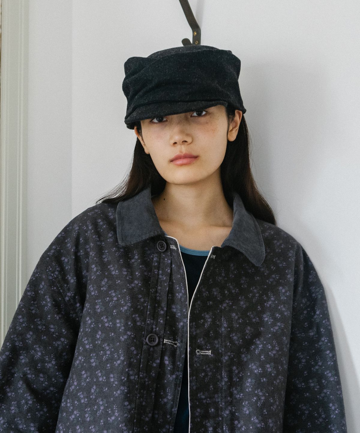 오헤시오(OHESHIO) REVERSIBLE FLORAL COTTON JACKET, CHARCOAL