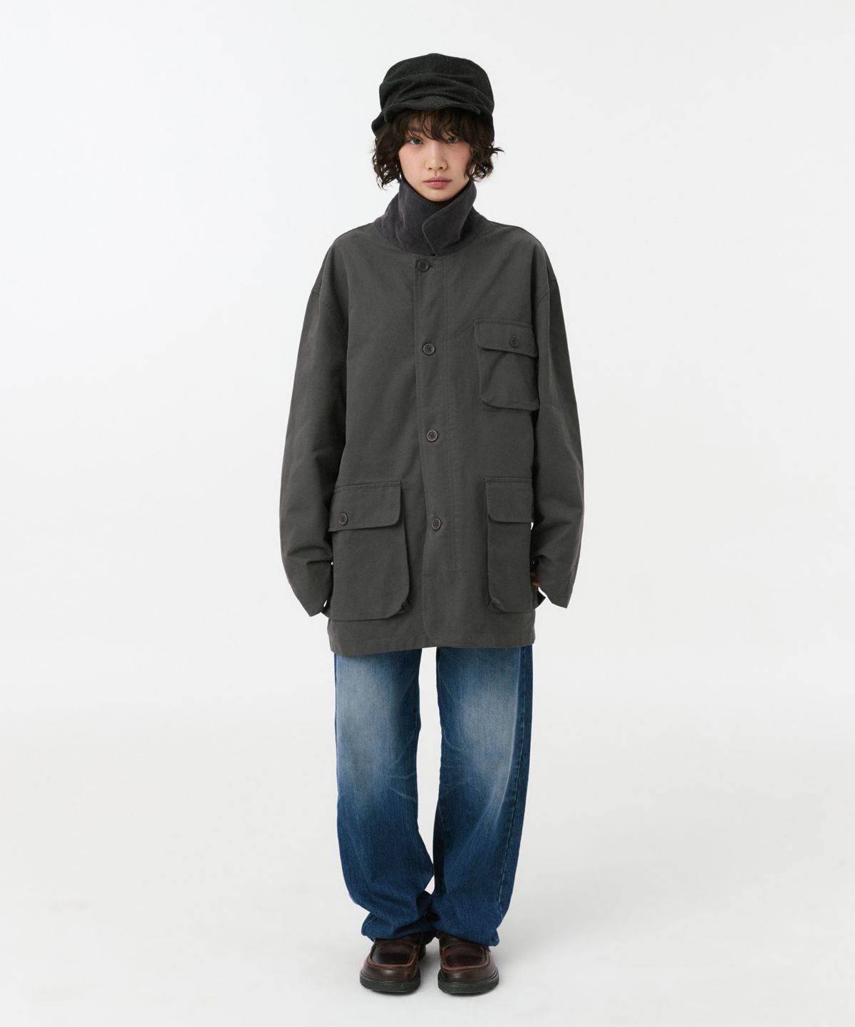 오헤시오(OHESHIO) REVERSIBLE FLORAL COTTON JACKET, CHARCOAL