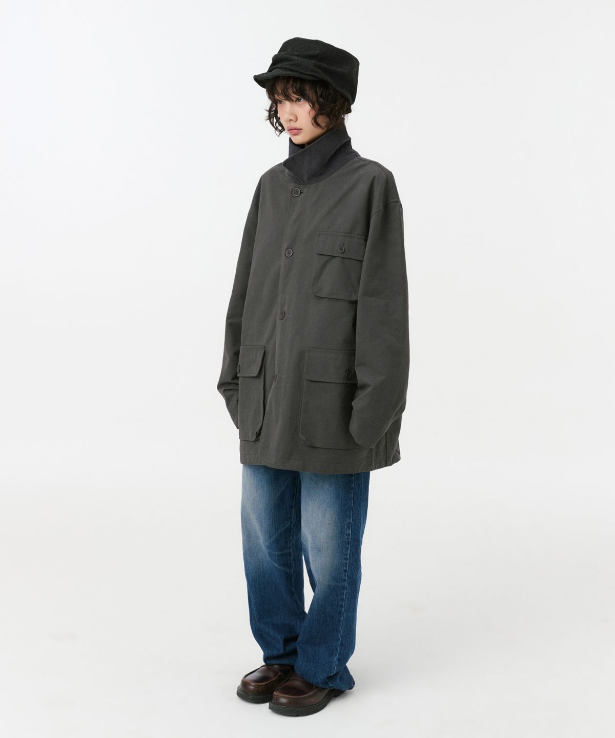 오헤시오(OHESHIO) REVERSIBLE FLORAL COTTON JACKET, CHARCOAL