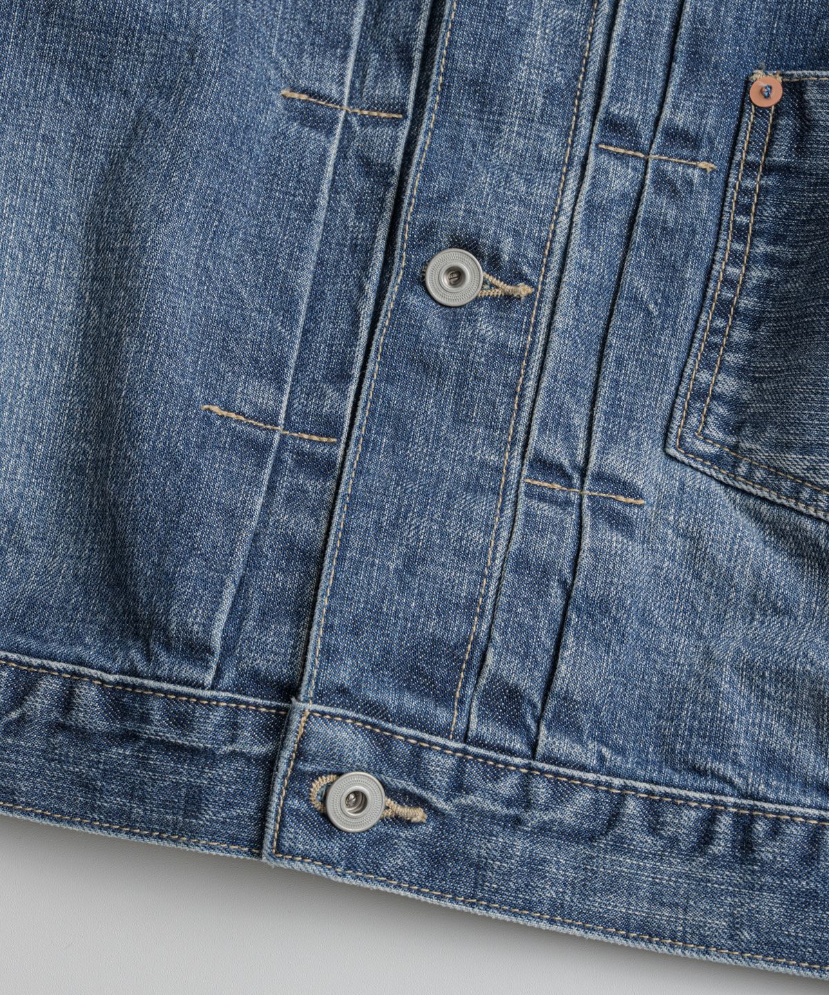 비헤비어(BEHEAVYER) DISTRESSED TYPE-1 DENIM JACKET washed blue