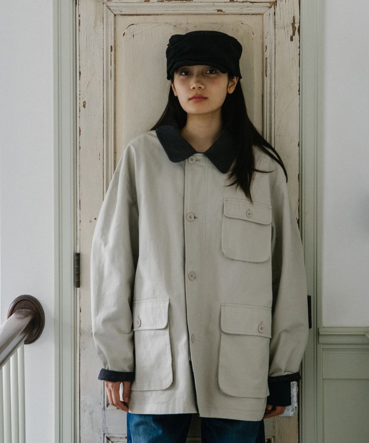 오헤시오(OHESHIO) REVERSIBLE FLORAL COTTON JACKET, BEIGE
