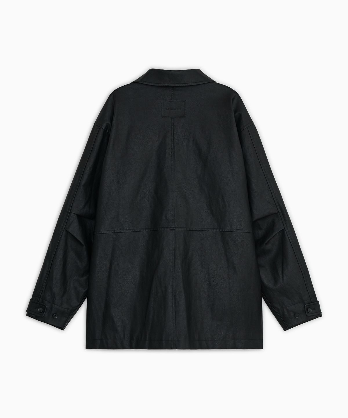 오헤시오(OHESHIO) SIGNATURE LABEL VEGAN LEATHER JACKET, BLACK