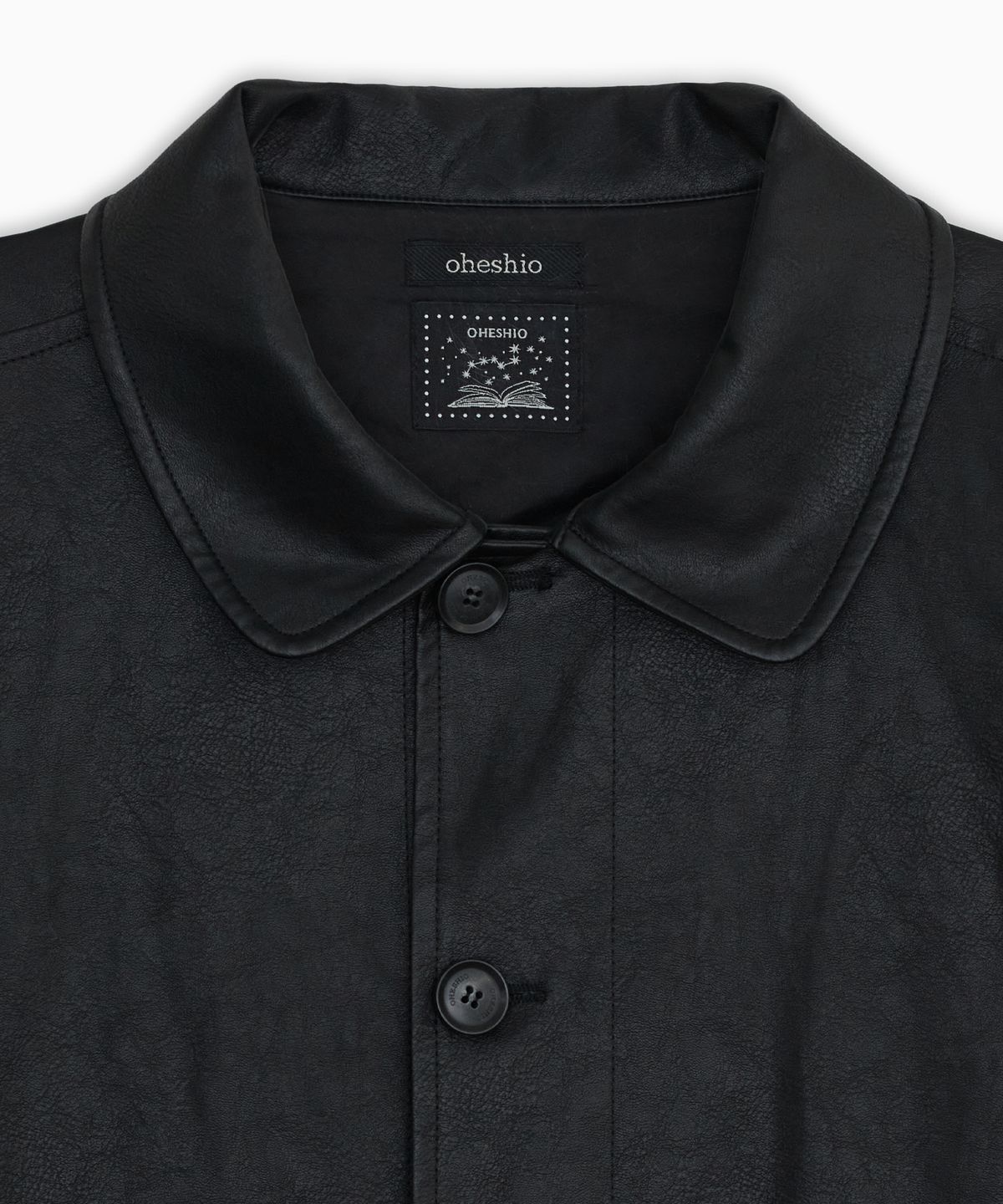 오헤시오(OHESHIO) SIGNATURE LABEL VEGAN LEATHER JACKET, BLACK