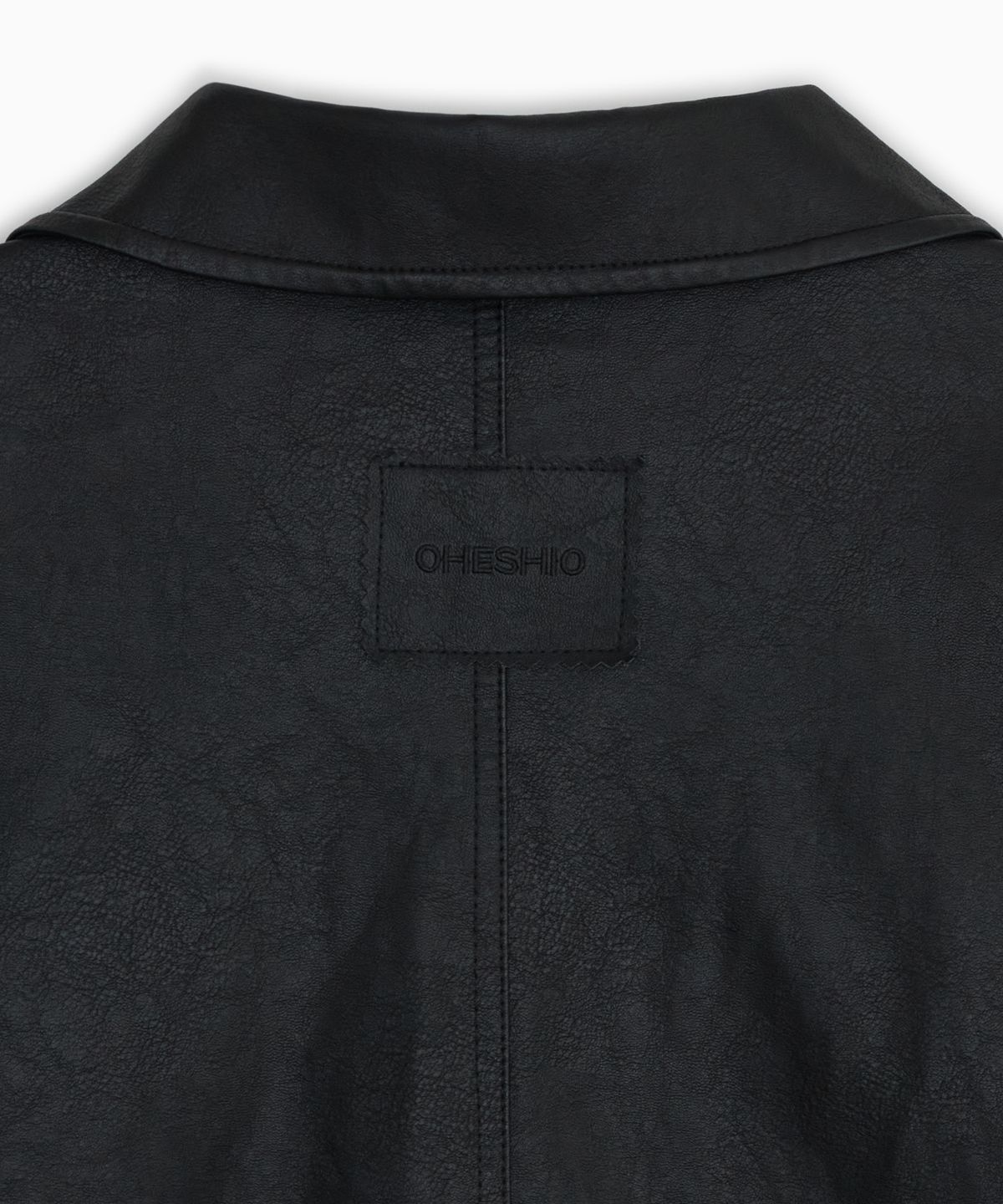 오헤시오(OHESHIO) SIGNATURE LABEL VEGAN LEATHER JACKET, BLACK
