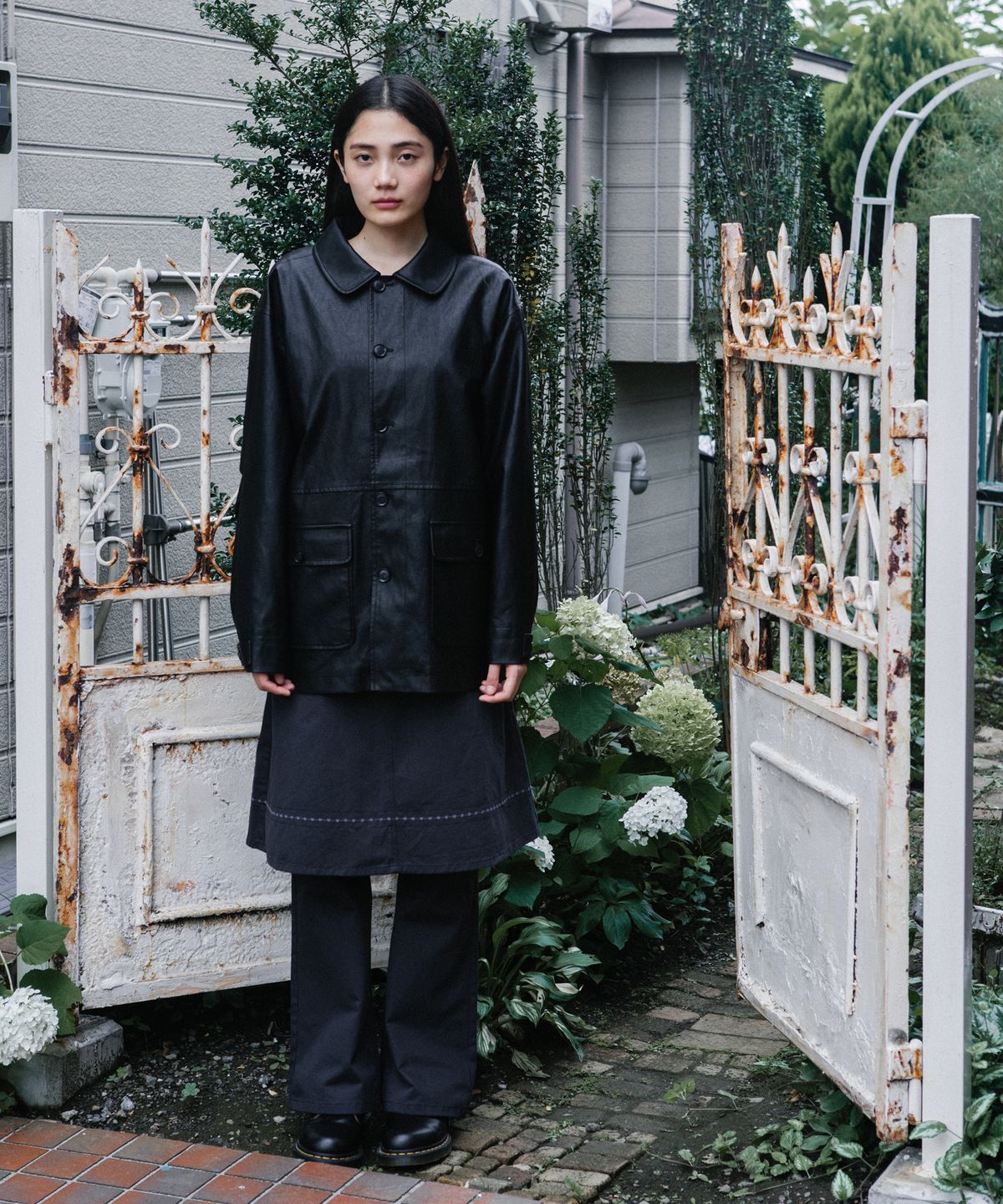 오헤시오(OHESHIO) SIGNATURE LABEL VEGAN LEATHER JACKET, BLACK