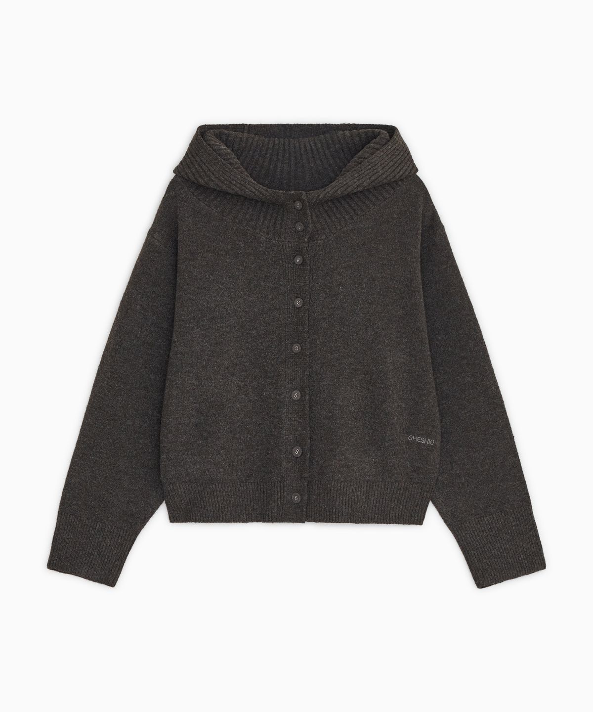 오헤시오(OHESHIO) CROPPED HOODED HIGH NECK CARDIGAN, BROWN