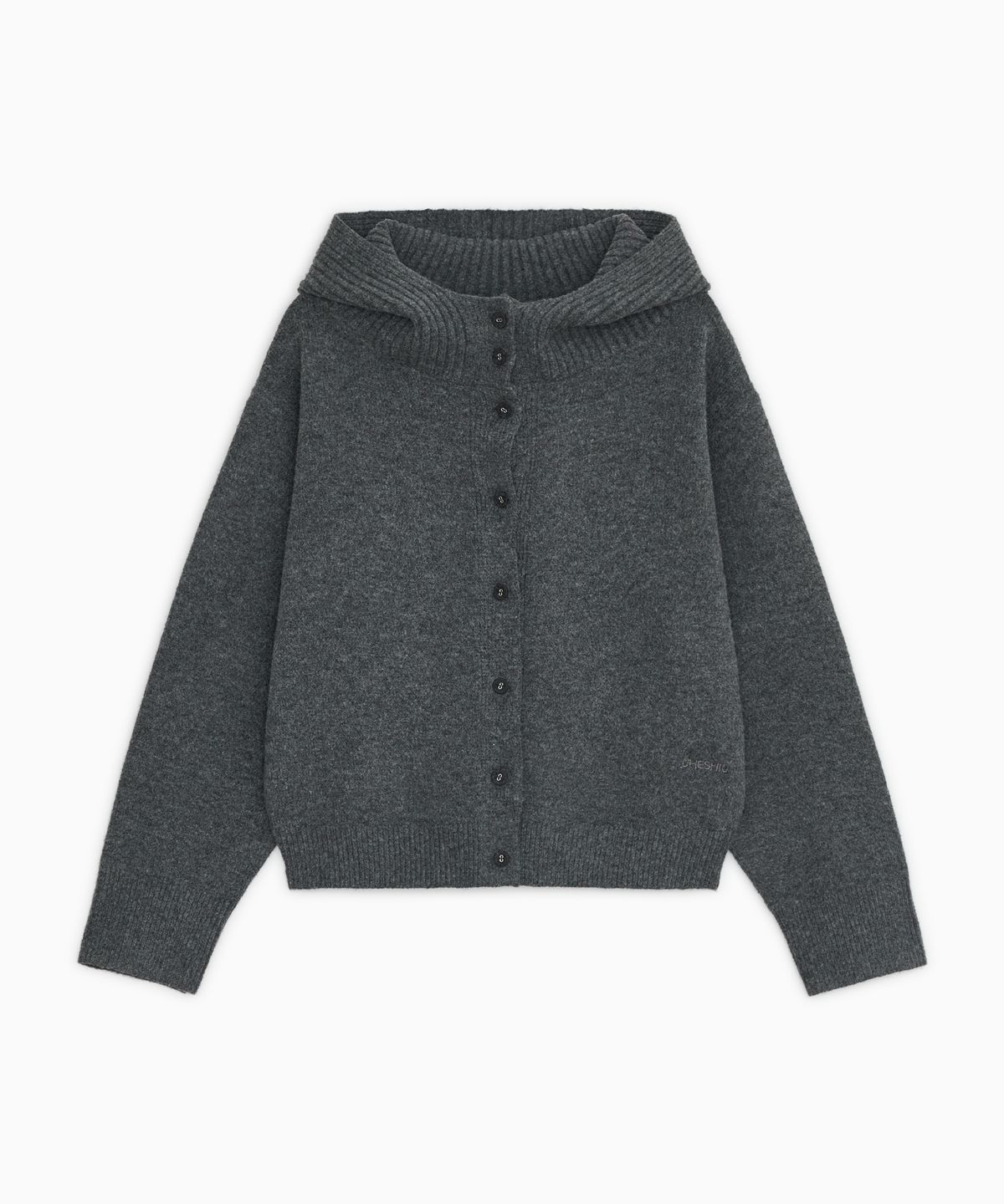 오헤시오(OHESHIO) CROPPED HOODED HIGH NECK CARDIGAN, CHARCOAL