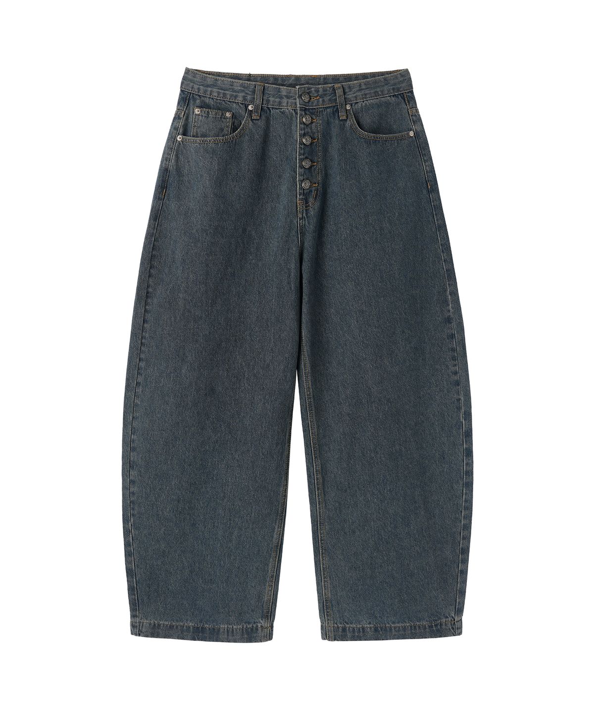 오픈야드(오와이)(OPENYARD(OY)) STACKED POCKET WASHED WIDE VOLUME PANTS - DEEP BLUE