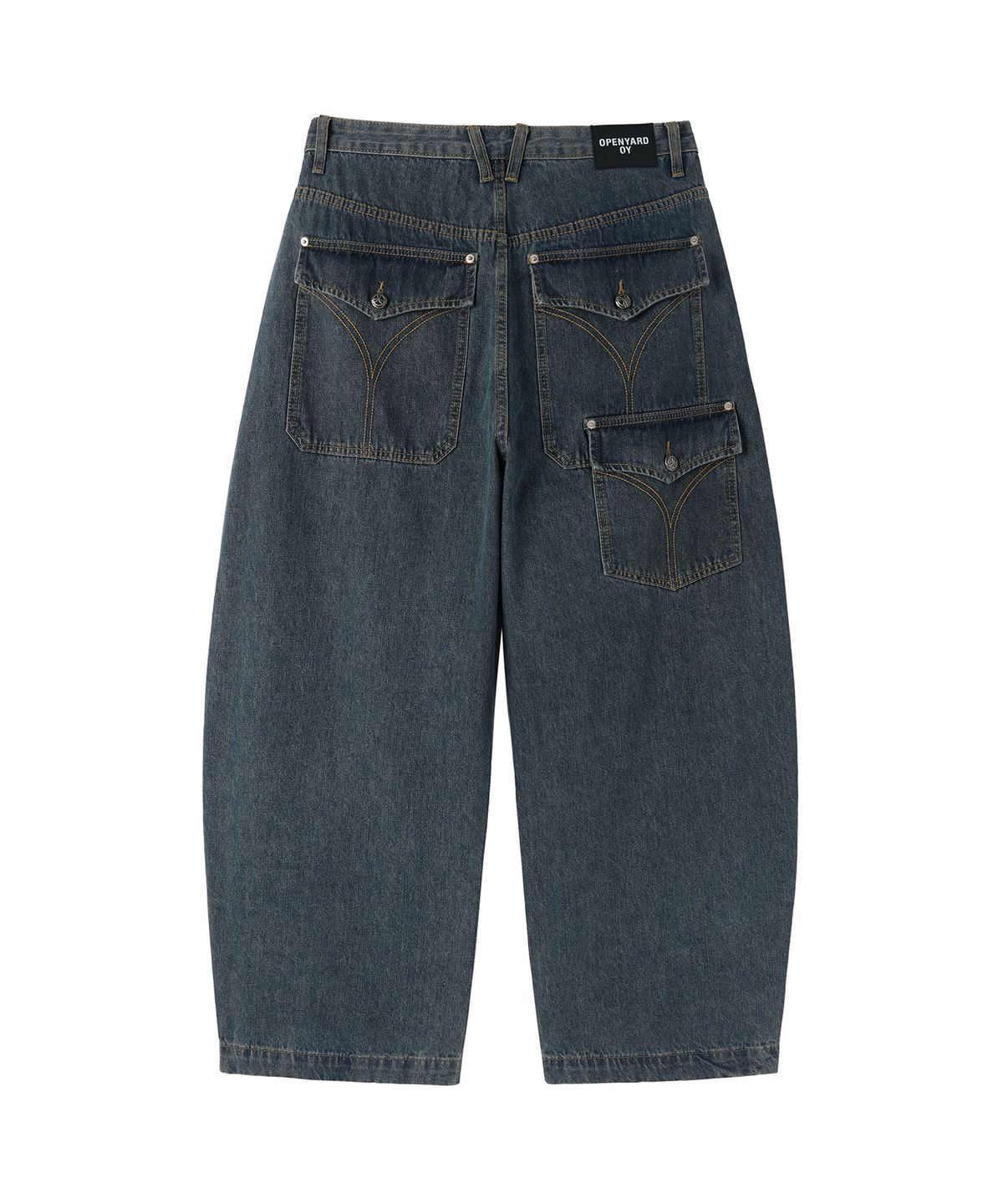 오픈야드(오와이)(OPENYARD(OY)) STACKED POCKET WASHED WIDE VOLUME PANTS - DEEP BLUE