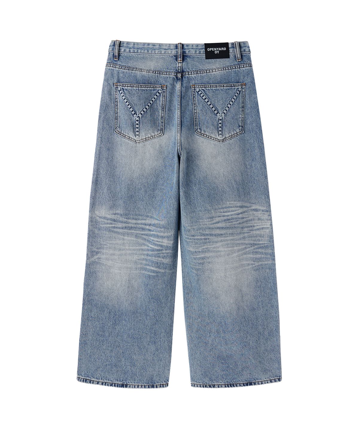 오픈야드(오와이)(OPENYARD(OY)) RELIEF WASHED WIDE HEM PANTS - MID BLUE