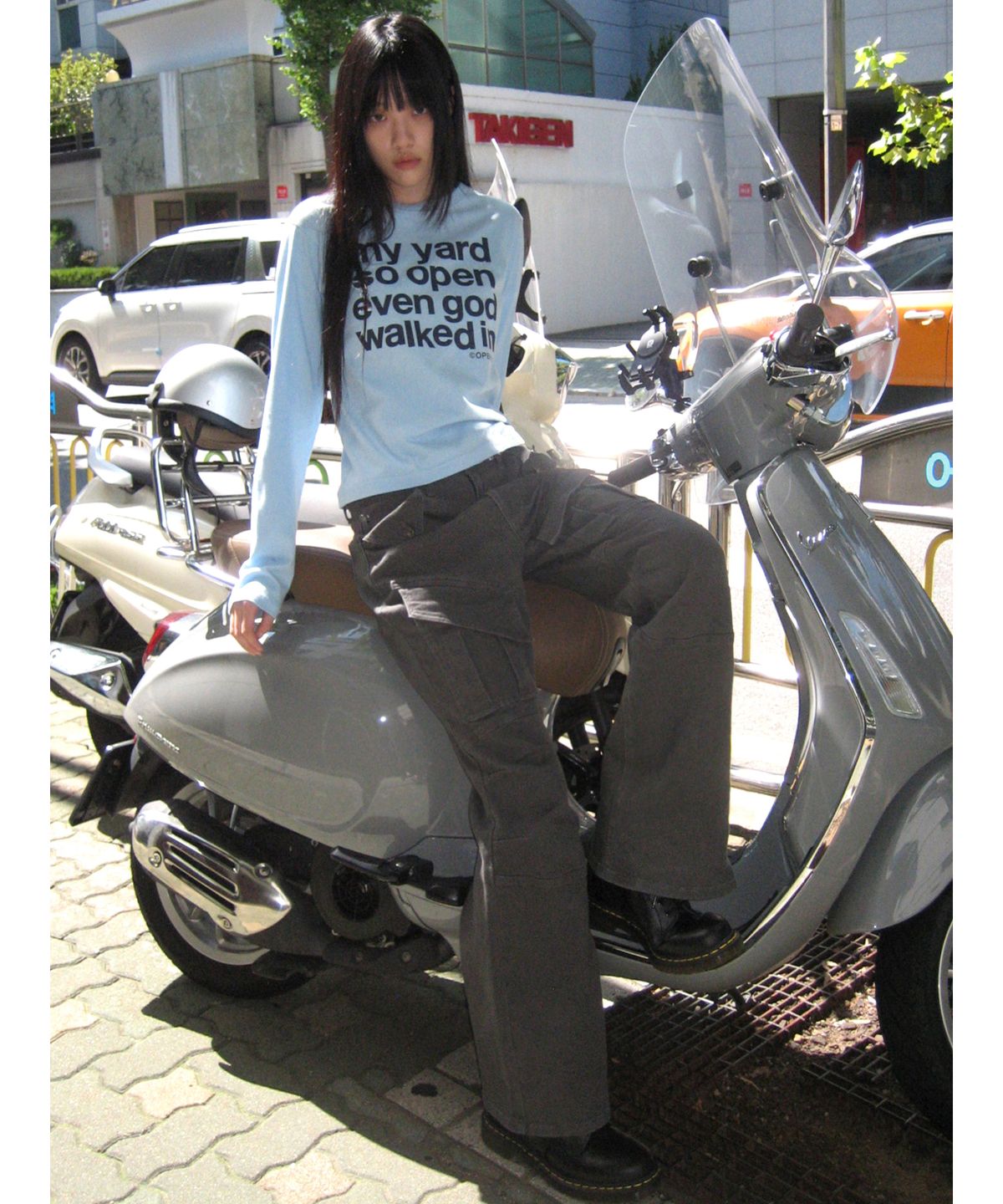 오픈야드(오와이)(OPENYARD(OY)) CONTOUR FLARE CARGO PANTS - CHARCOAL