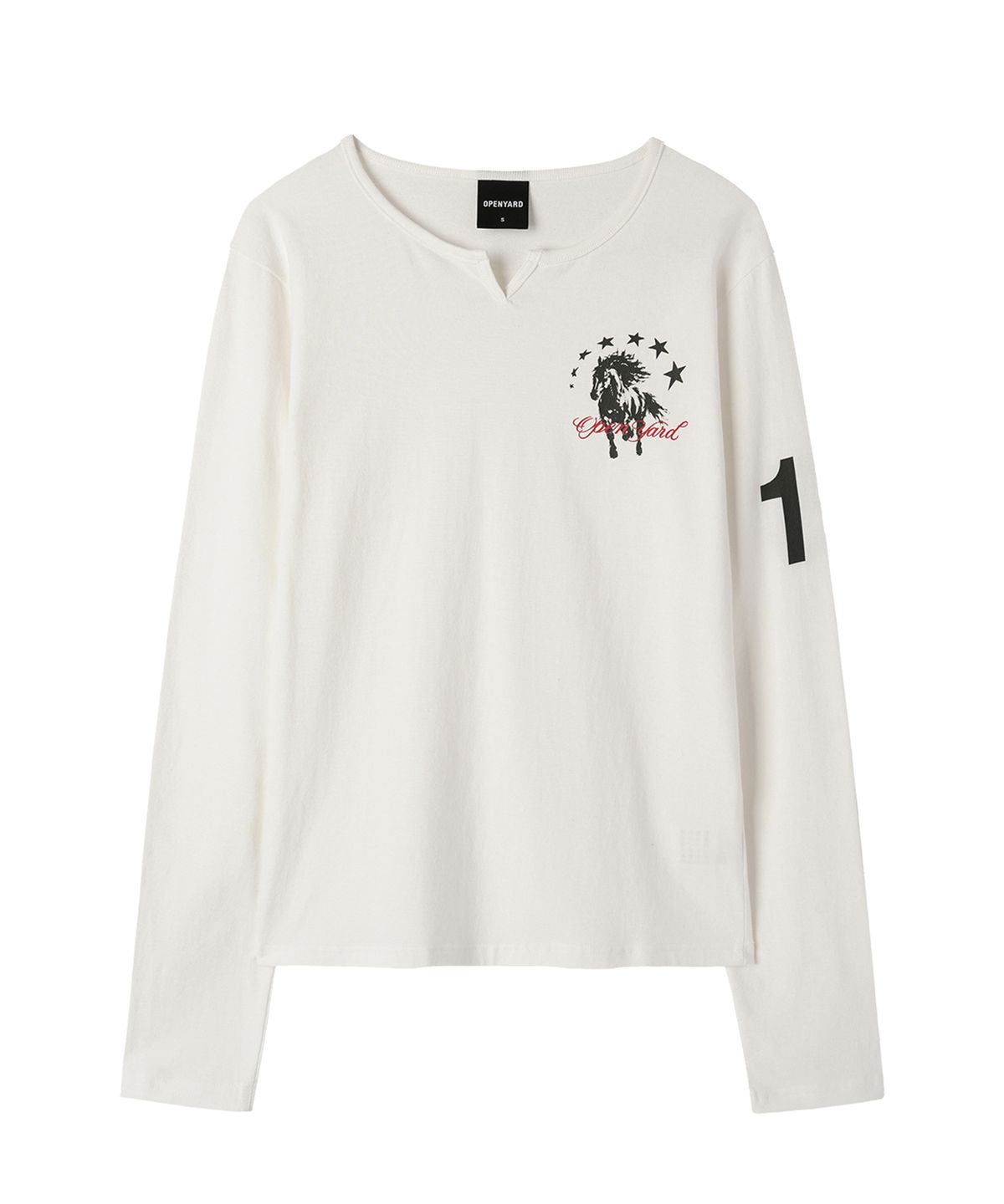 오픈야드(오와이)(OPENYARD(OY)) SLIT NECK HORSE L/S TEE - WHITE