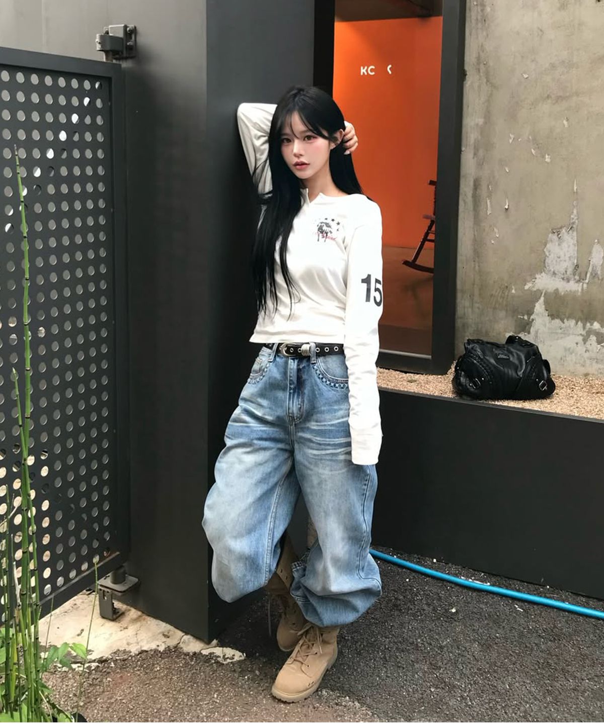 오픈야드(오와이)(OPENYARD(OY)) SLIT NECK HORSE L/S TEE - WHITE