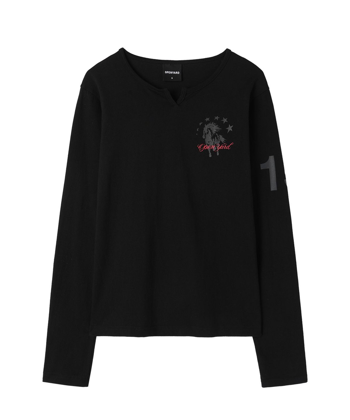 오픈야드(오와이)(OPENYARD(OY)) SLIT NECK HORSE L/S TEE - BLACK