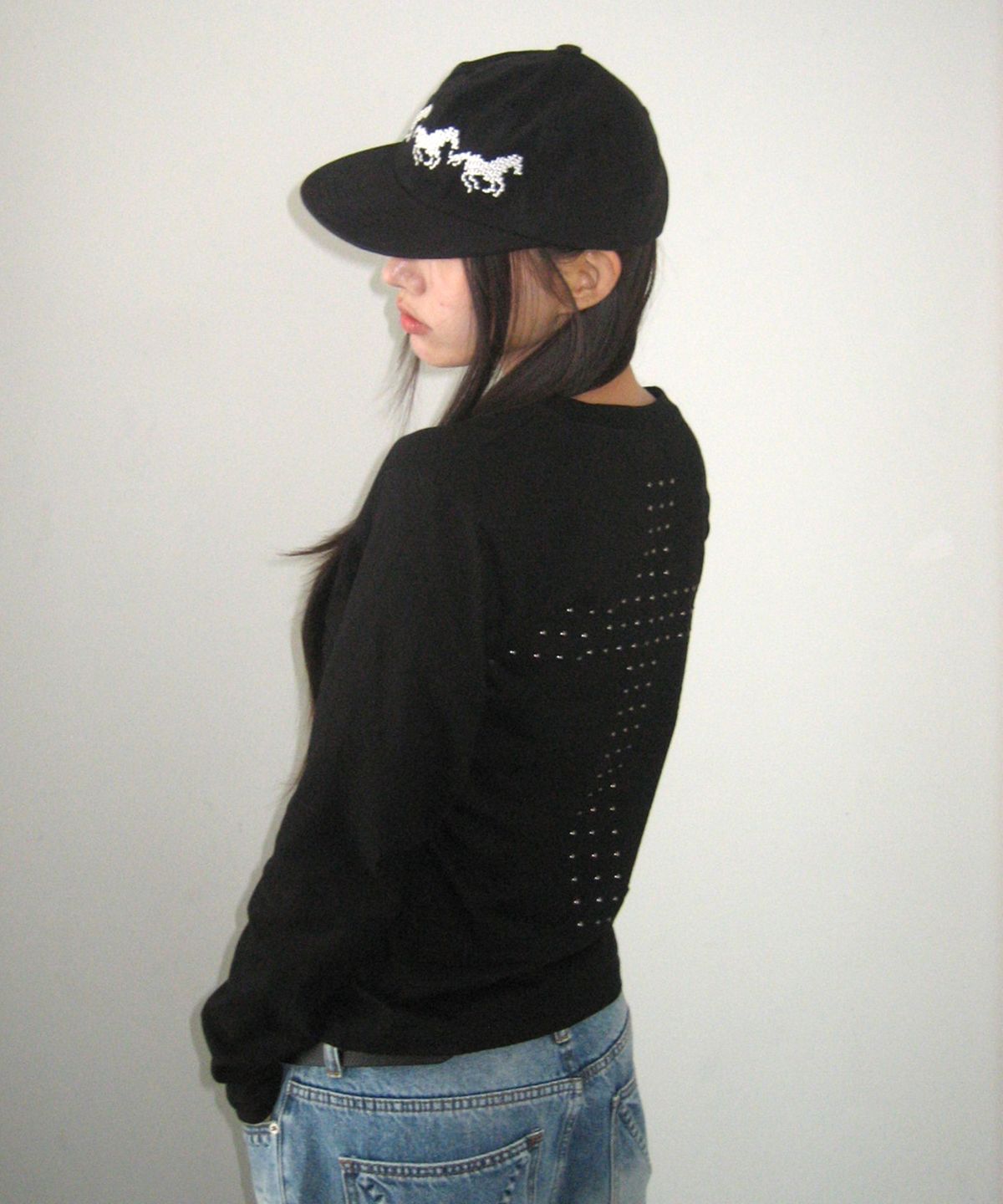 오픈야드(오와이)(OPENYARD(OY)) CROSS ARRAY L/S TEE - BLACK