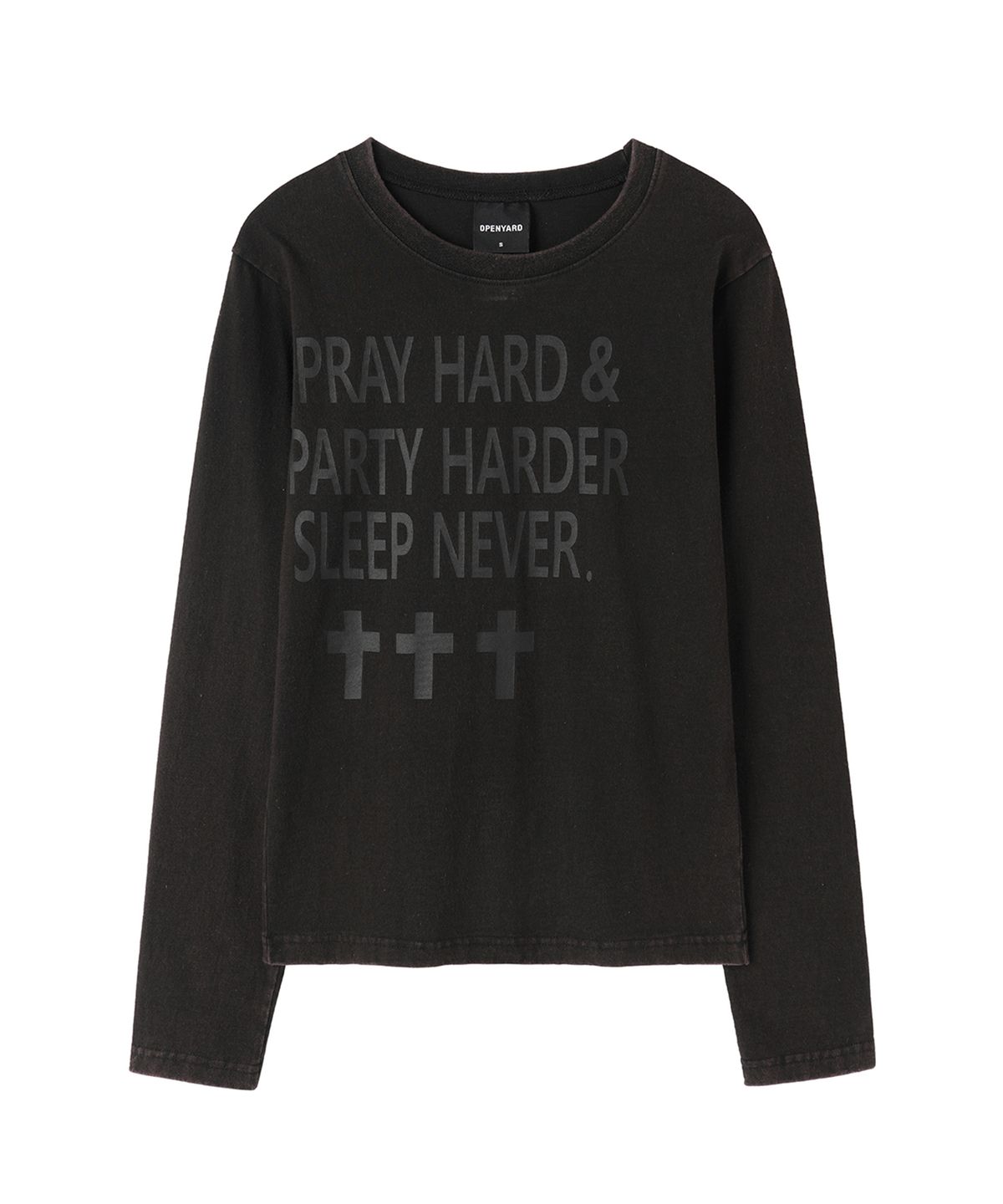 오픈야드(오와이)(OPENYARD(OY)) PRAY HARD WASHED L/S TEE - WASHED BLACK
