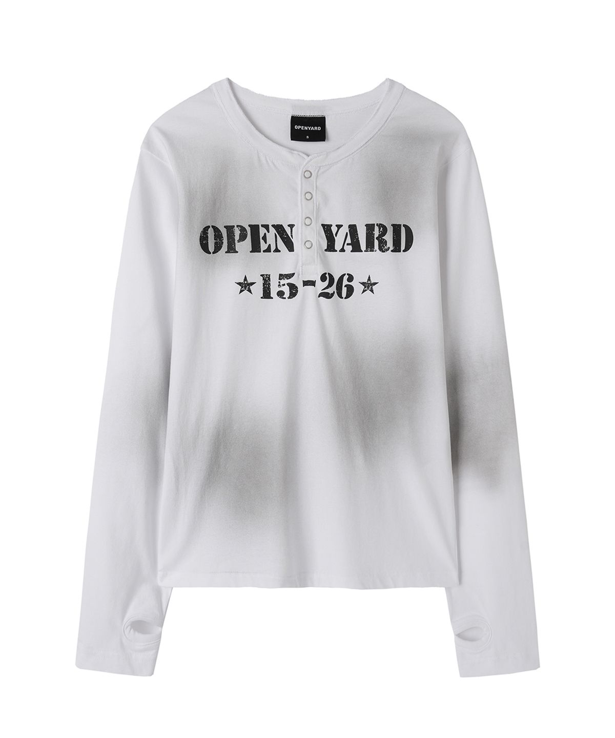 오픈야드(오와이)(OPENYARD(OY)) DIRTY STENCIL HENLEY L/S TEE - WHITE
