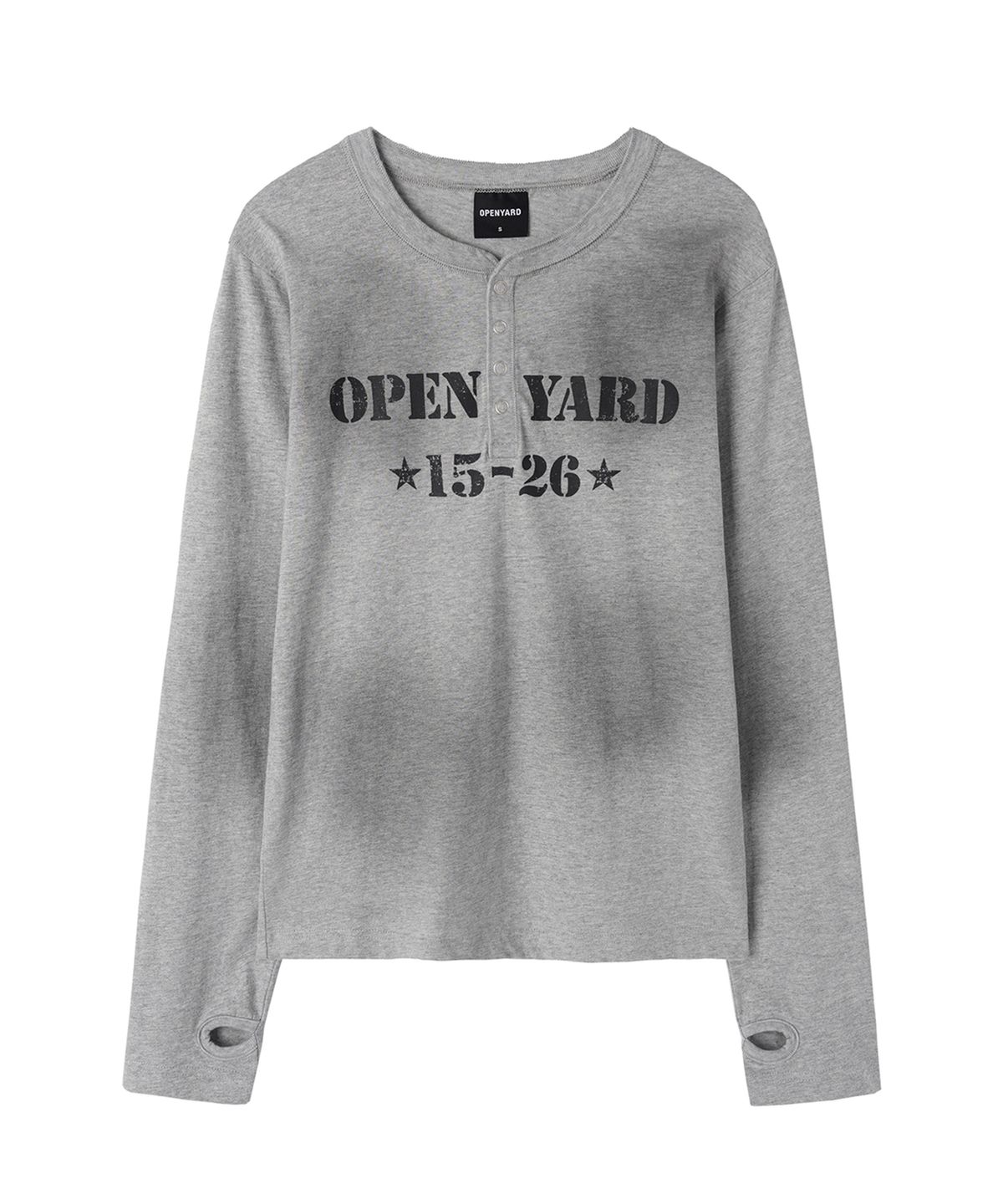 오픈야드(오와이)(OPENYARD(OY)) DIRTY STENCIL HENLEY L/S TEE - MELANGE
