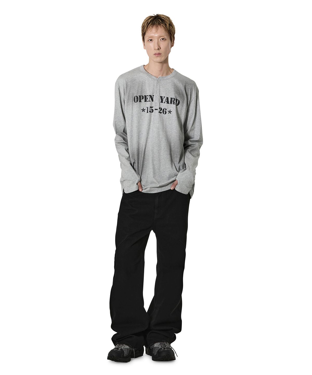 오픈야드(오와이)(OPENYARD(OY)) DIRTY STENCIL HENLEY L/S TEE - MELANGE