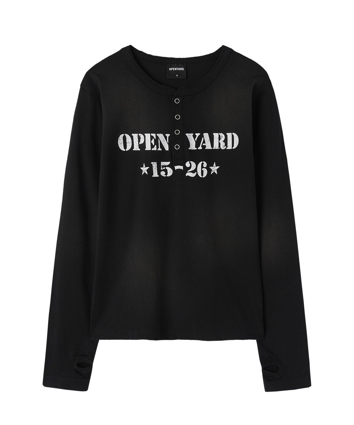 오픈야드(오와이)(OPENYARD(OY)) DIRTY STENCIL HENLEY L/S TEE - BLACK