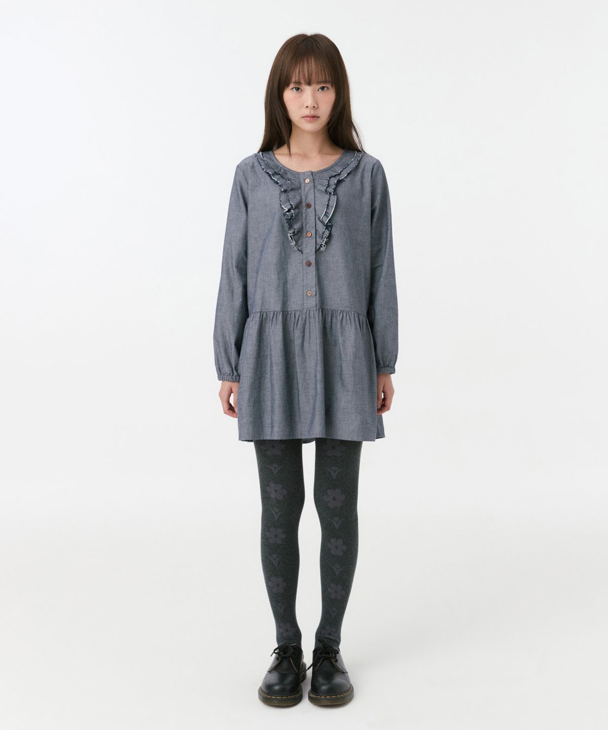 오헤시오(OHESHIO) FLORAL PATTERN TIGHTS, CHARCOAL