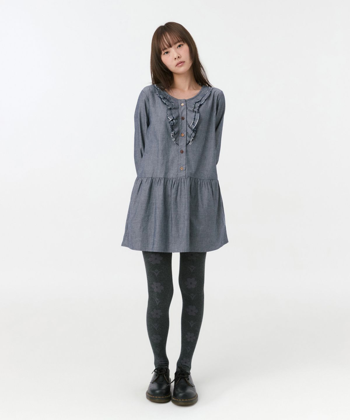 오헤시오(OHESHIO) FLORAL PATTERN TIGHTS, CHARCOAL