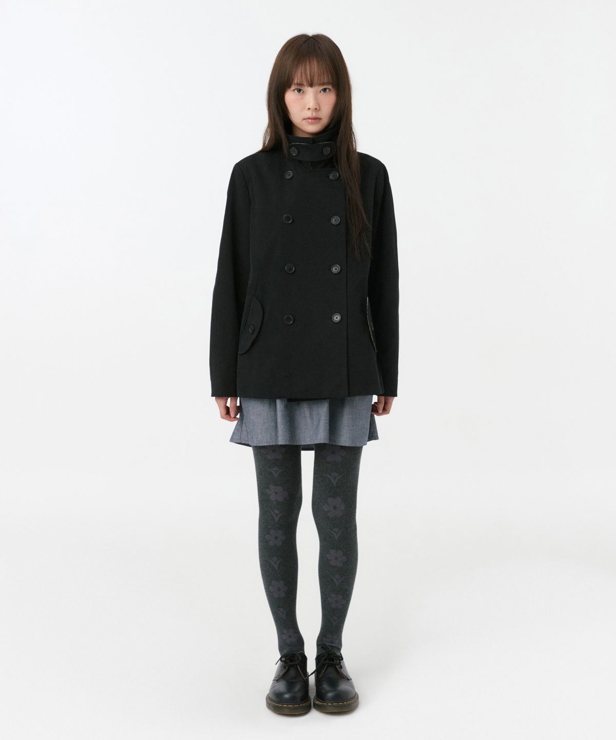 오헤시오(OHESHIO) FLORAL PATTERN TIGHTS, CHARCOAL