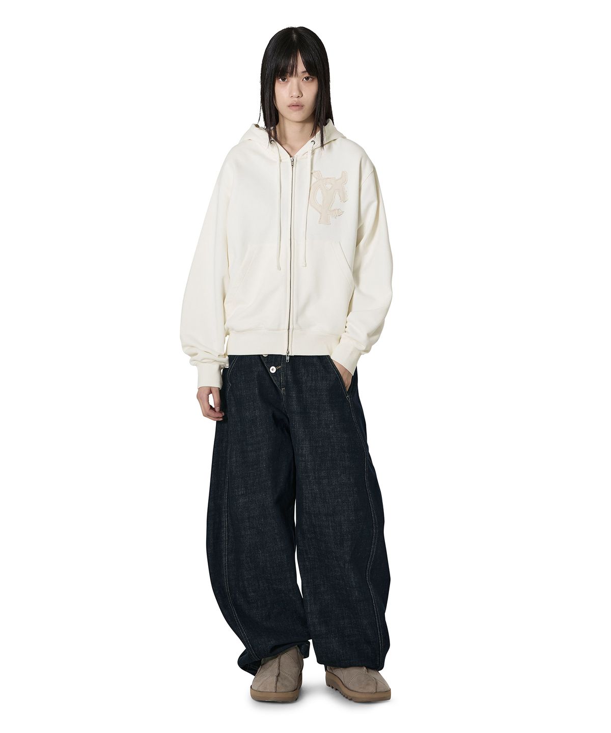 오픈야드(오와이)(OPENYARD(OY)) LOGO PATCH HOODIE ZIP UP - WHITE