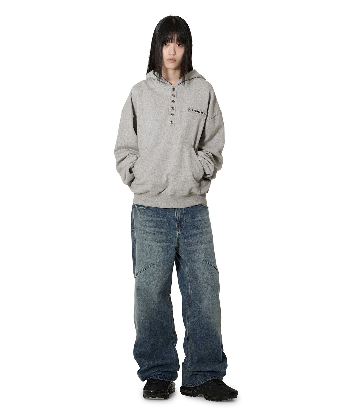 오픈야드(오와이)(OPENYARD(OY)) RIVET HENLEY HOODIE - MELANGE