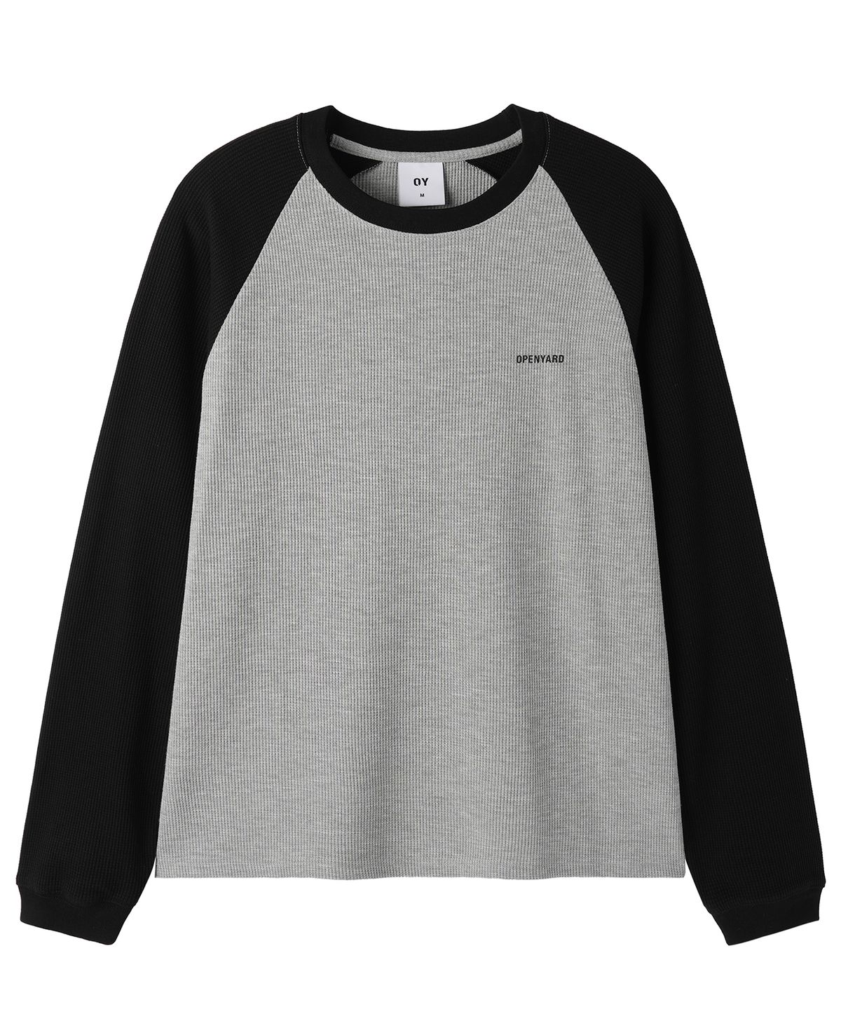 오픈야드(오와이)(OPENYARD(OY)) WAFFLE RAGLAN L/S TOP - BLACK / GREY