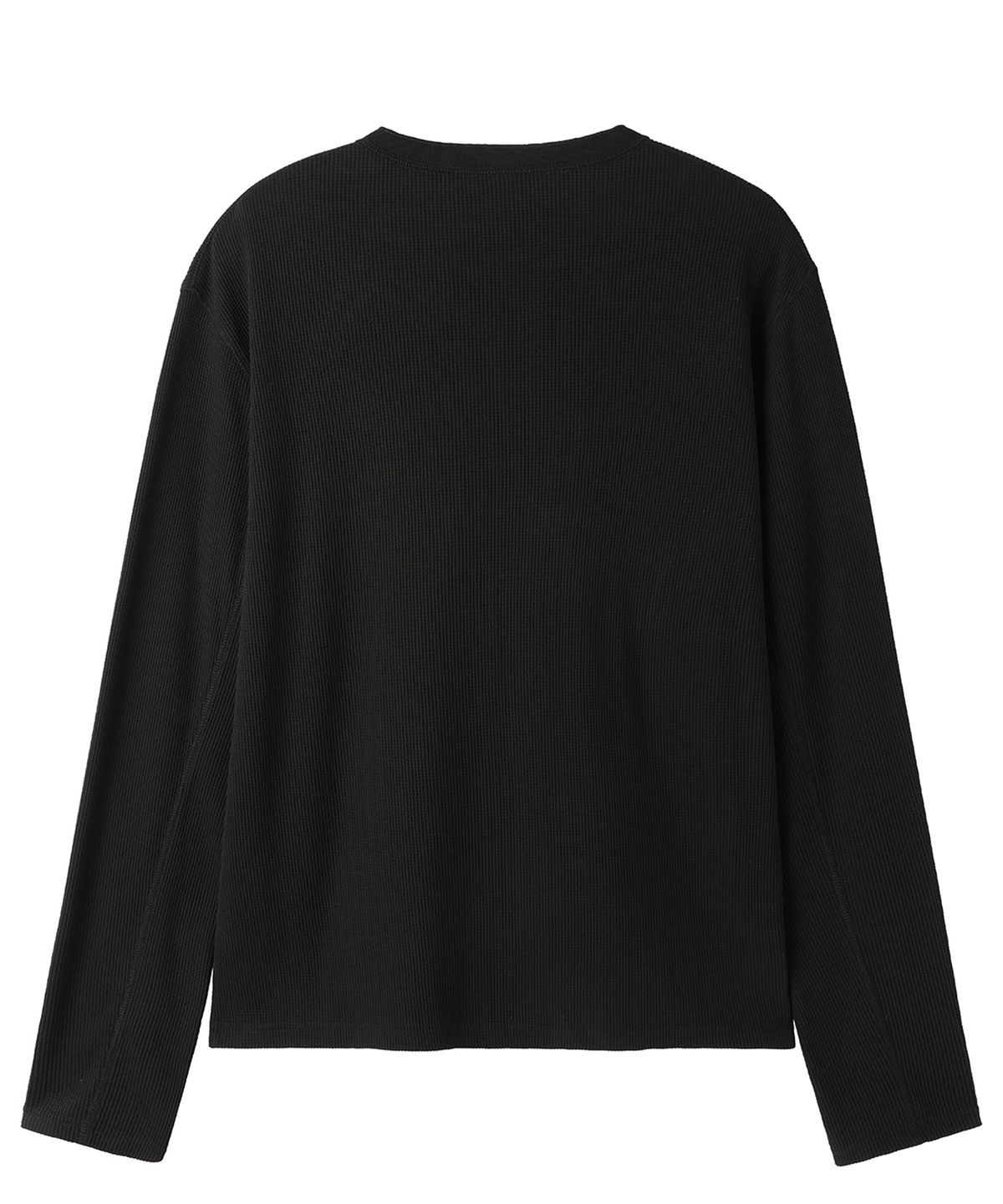 오픈야드(오와이)(OPENYARD(OY)) OFFSET BUTTON WAFFLE L/S TOP - BLACK