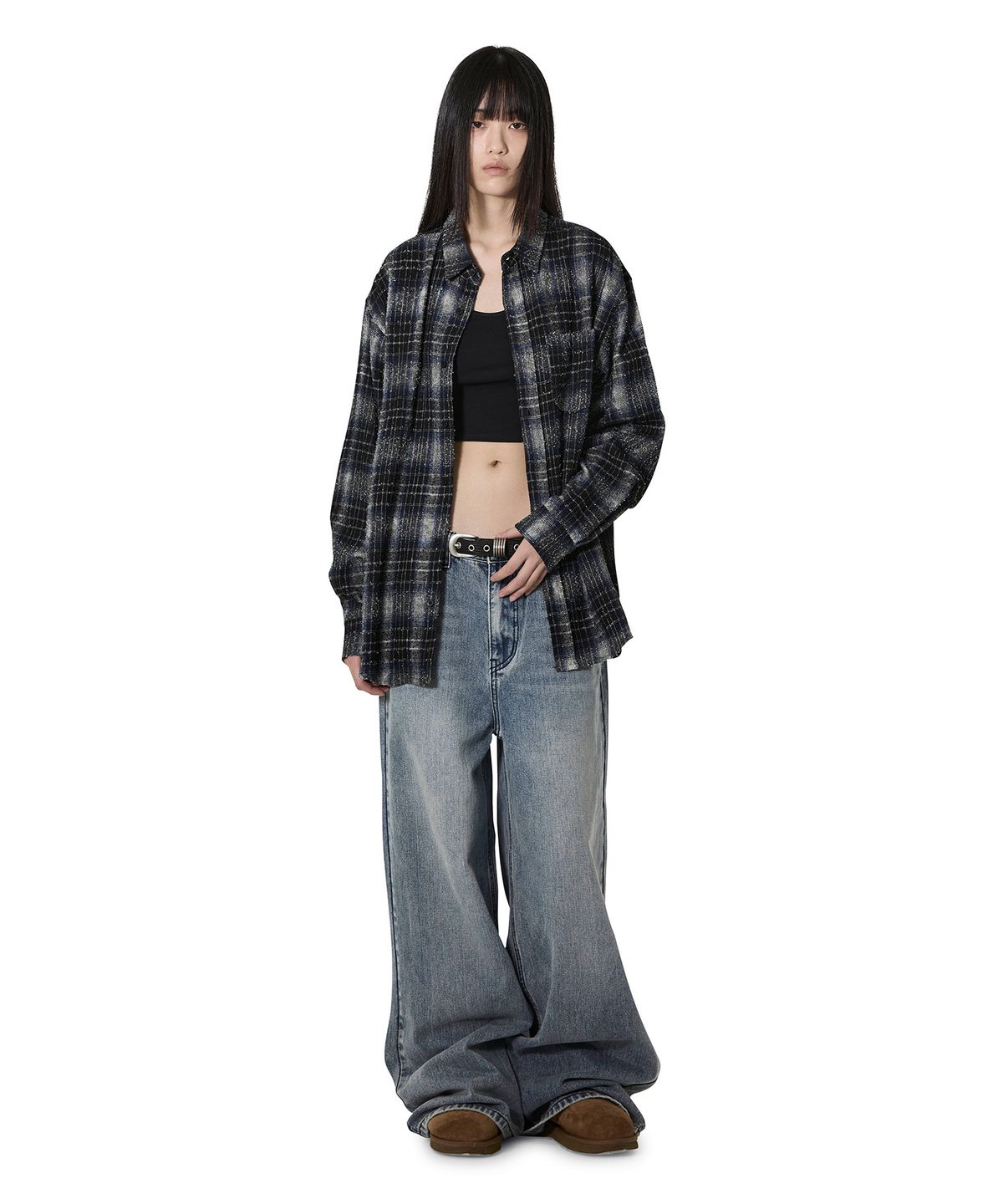 오픈야드(오와이)(OPENYARD(OY)) DUST CHECK SHIRT - BLACK