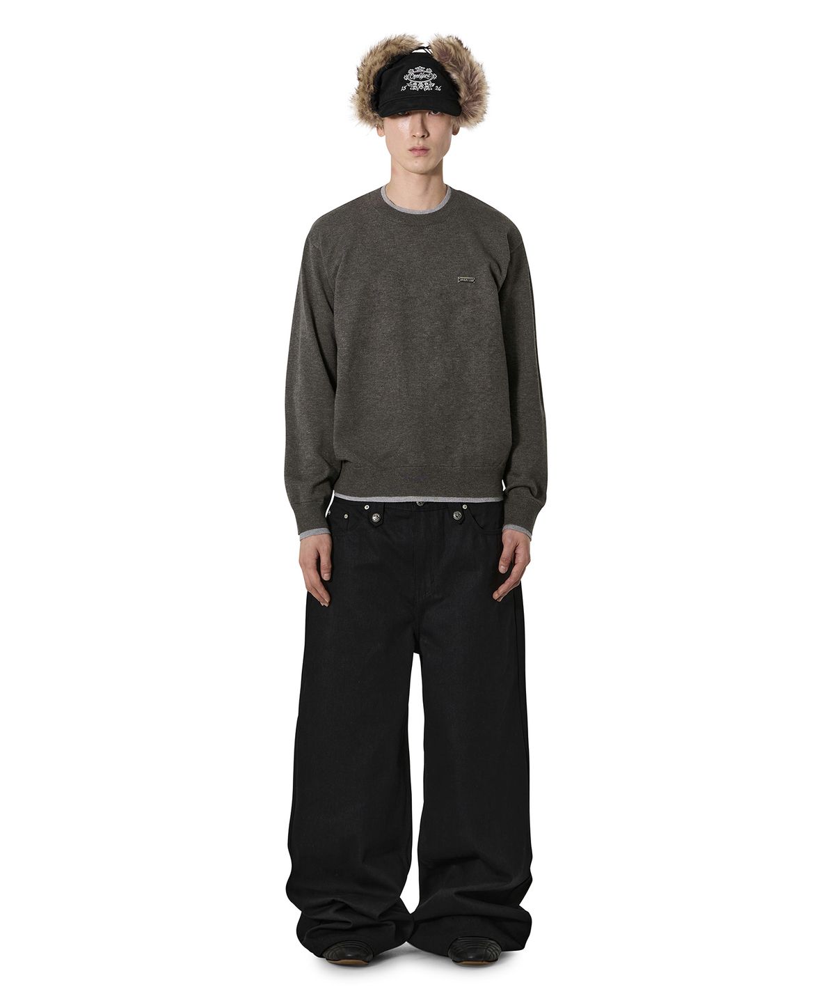 오픈야드(오와이)(OPENYARD(OY)) LAYERED RIB KNIT - CHARCOAL