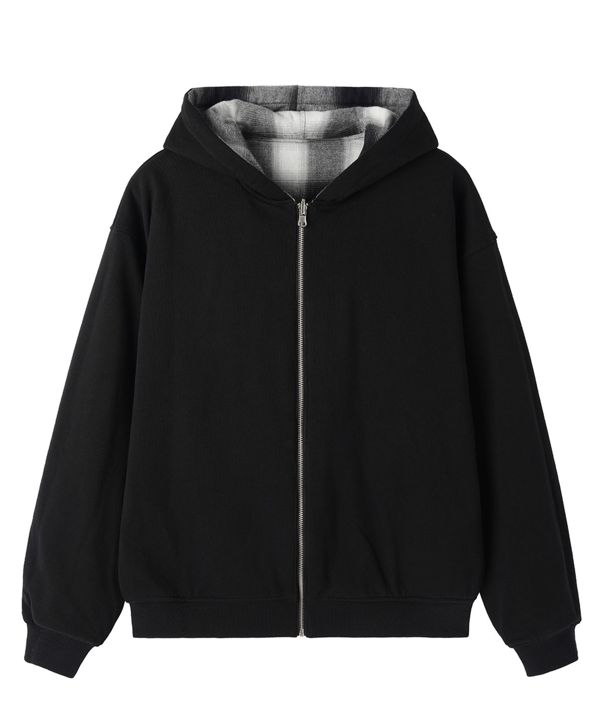 오픈야드(오와이)(OPENYARD(OY)) REVERSIBLE CHECK HOODED JACKET - BLACK