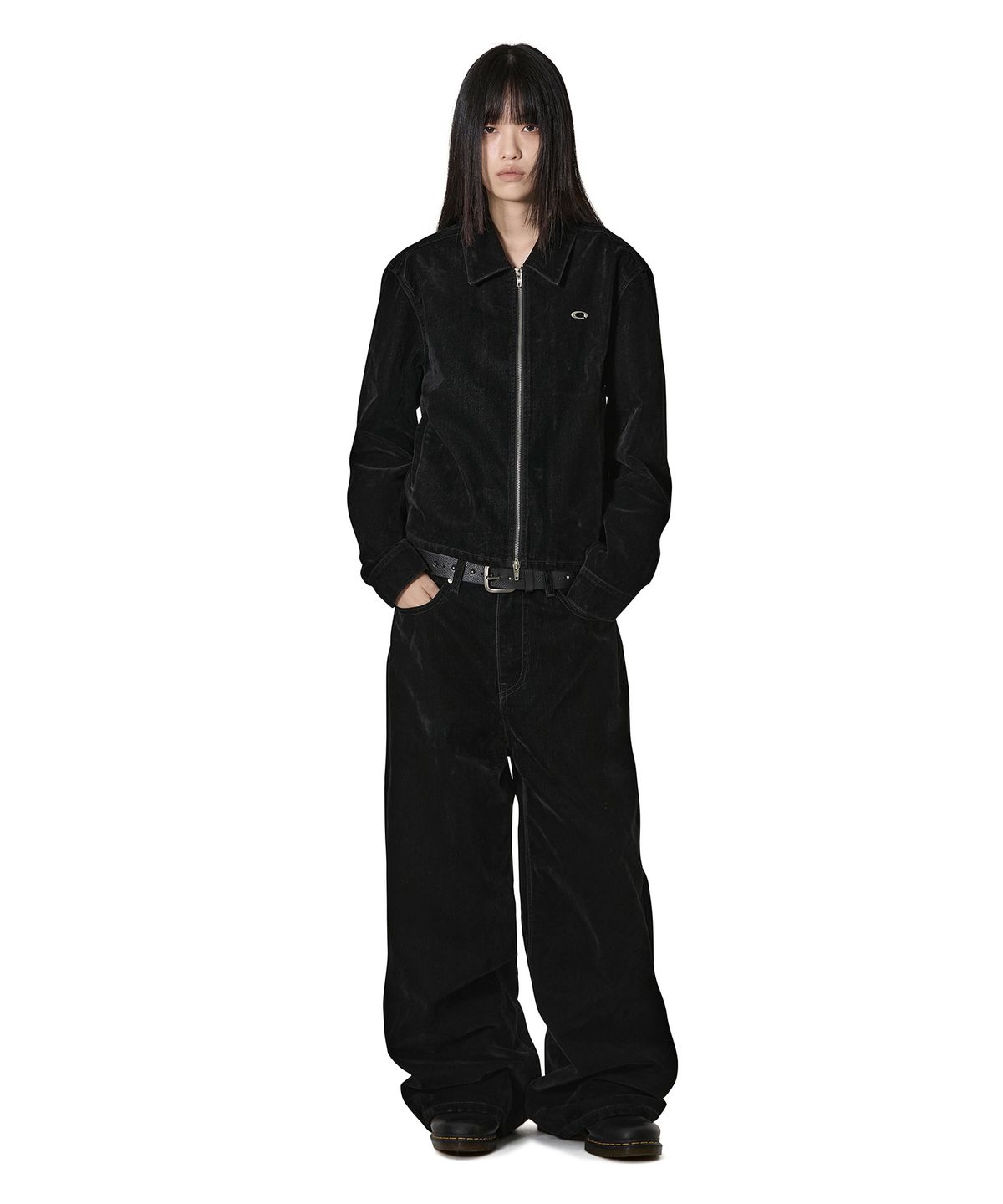 오픈야드(오와이)(OPENYARD(OY)) METAL LOGO VELVET JACKET - BLACK