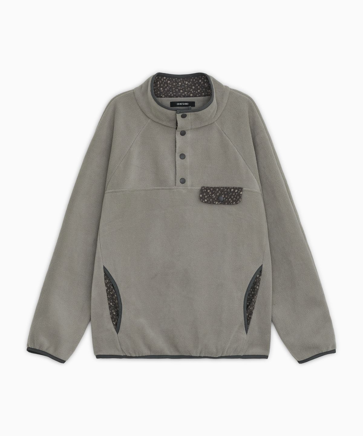 오헤시오(OHESHIO) FLORAL CONTRAST FLEECE PULLOVER, GRAY