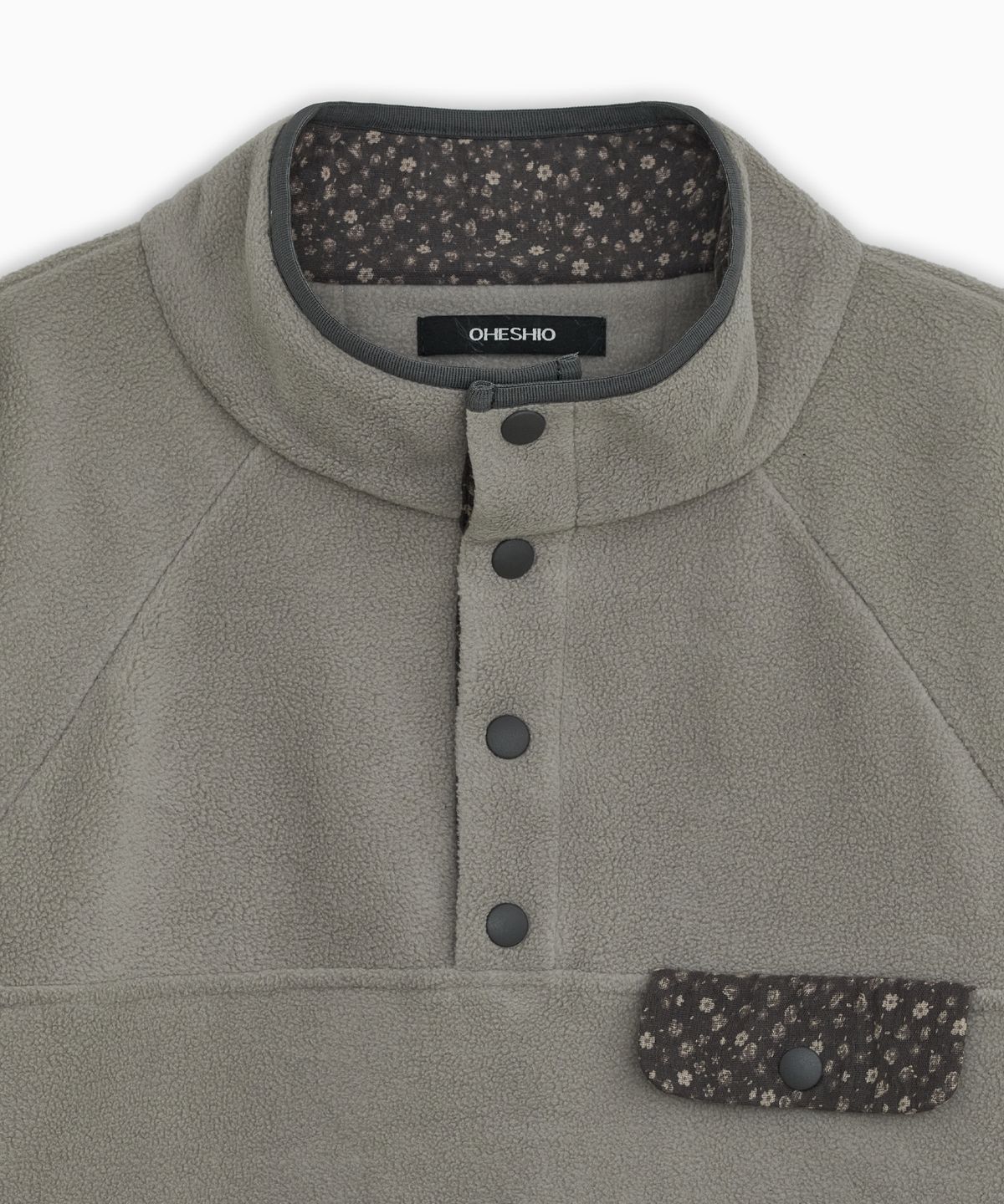오헤시오(OHESHIO) FLORAL CONTRAST FLEECE PULLOVER, GRAY