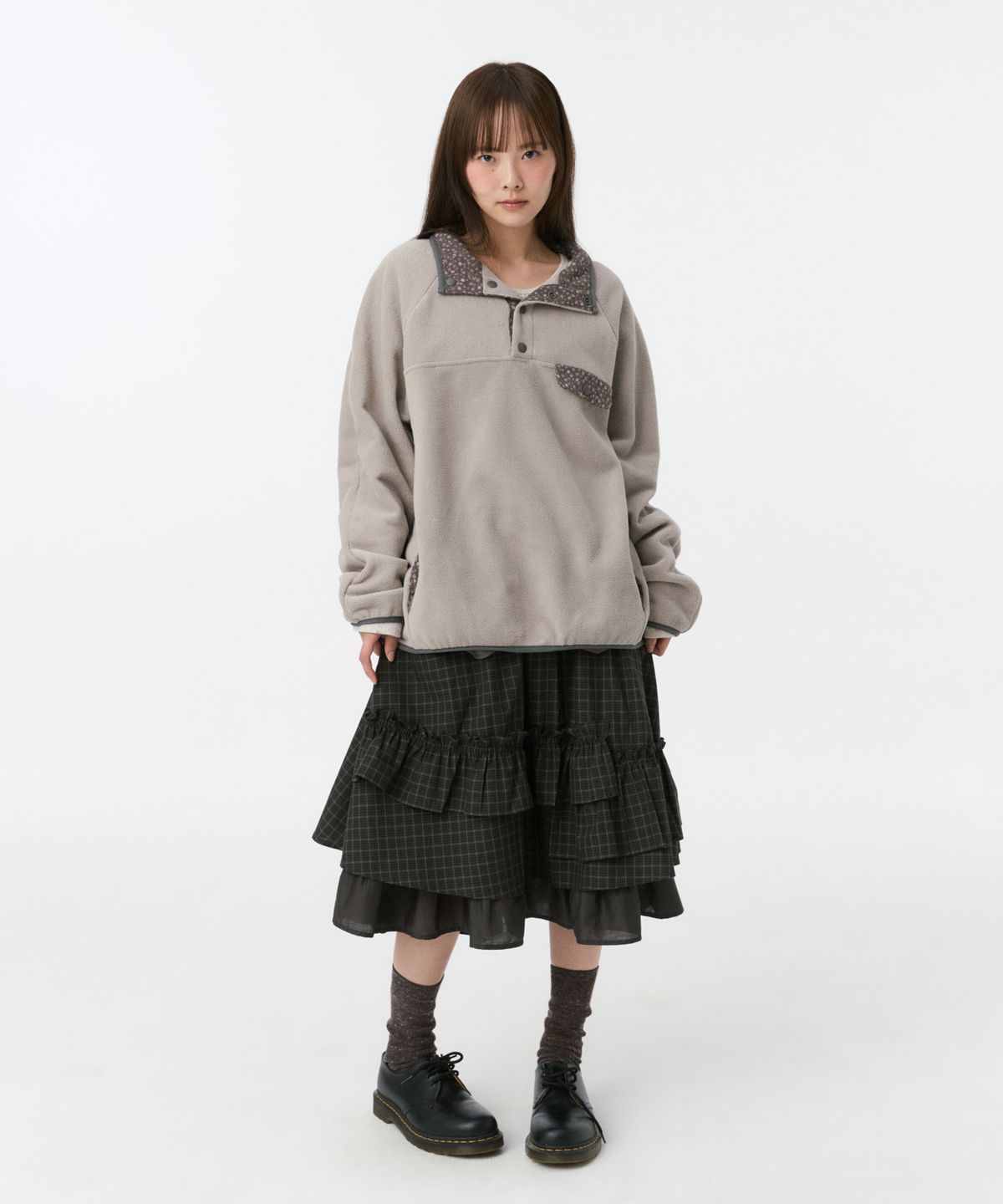 오헤시오(OHESHIO) FLORAL CONTRAST FLEECE PULLOVER, GRAY