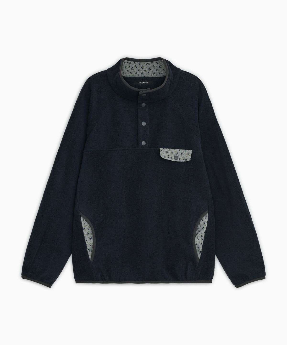 오헤시오(OHESHIO) FLORAL CONTRAST FLEECE PULLOVER, NAVY