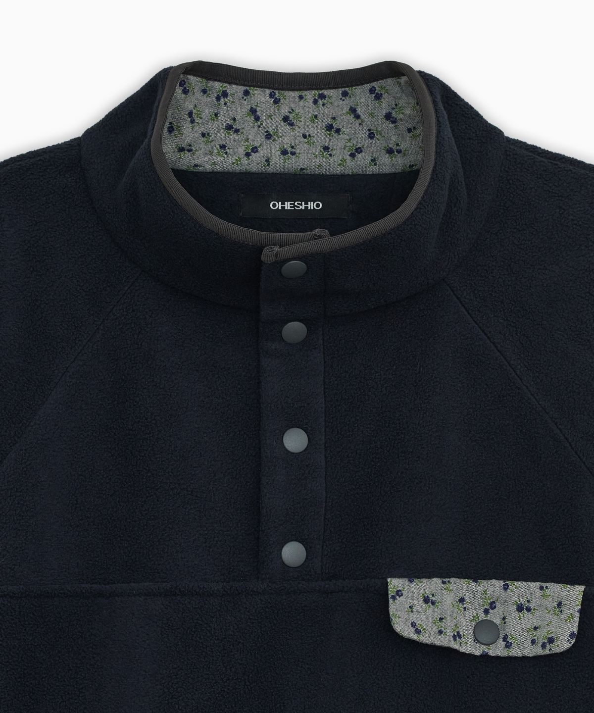 오헤시오(OHESHIO) FLORAL CONTRAST FLEECE PULLOVER, NAVY