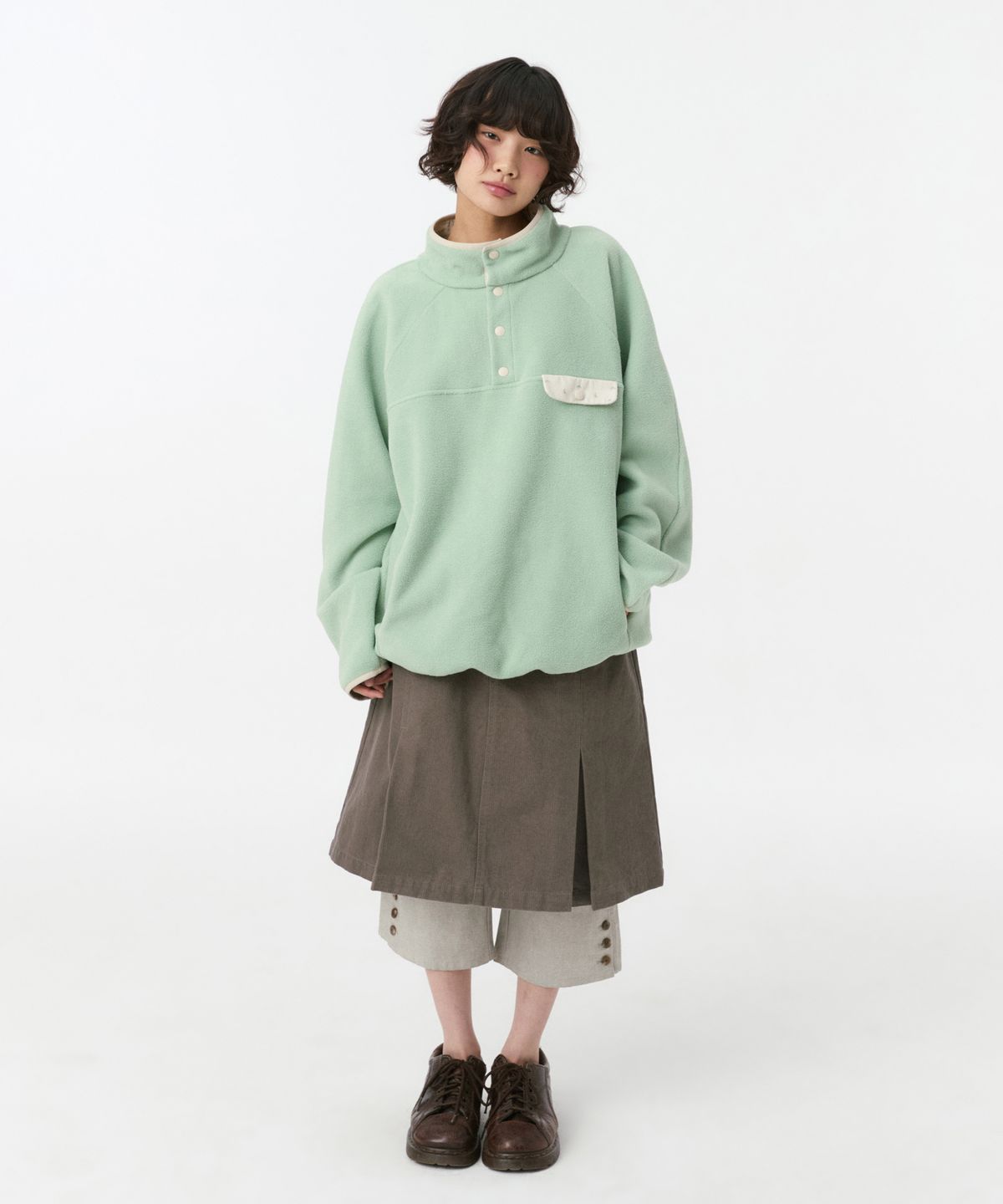 오헤시오(OHESHIO) FLORAL CONTRAST FLEECE PULLOVER, MINT