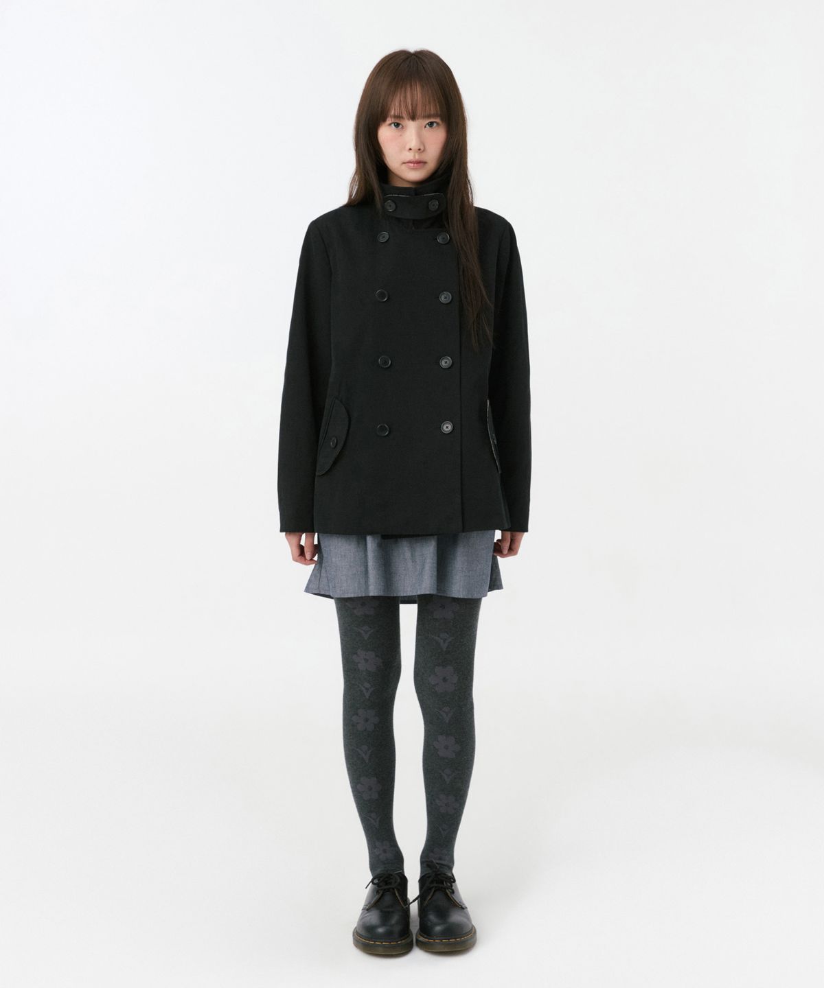 오헤시오(OHESHIO) VINTAGE FLORAL HALF COAT, BLACK