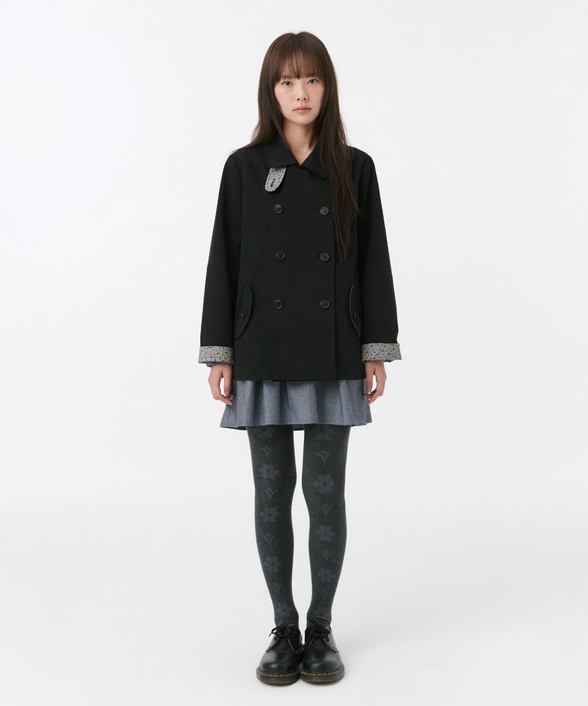오헤시오(OHESHIO) VINTAGE FLORAL HALF COAT, BLACK