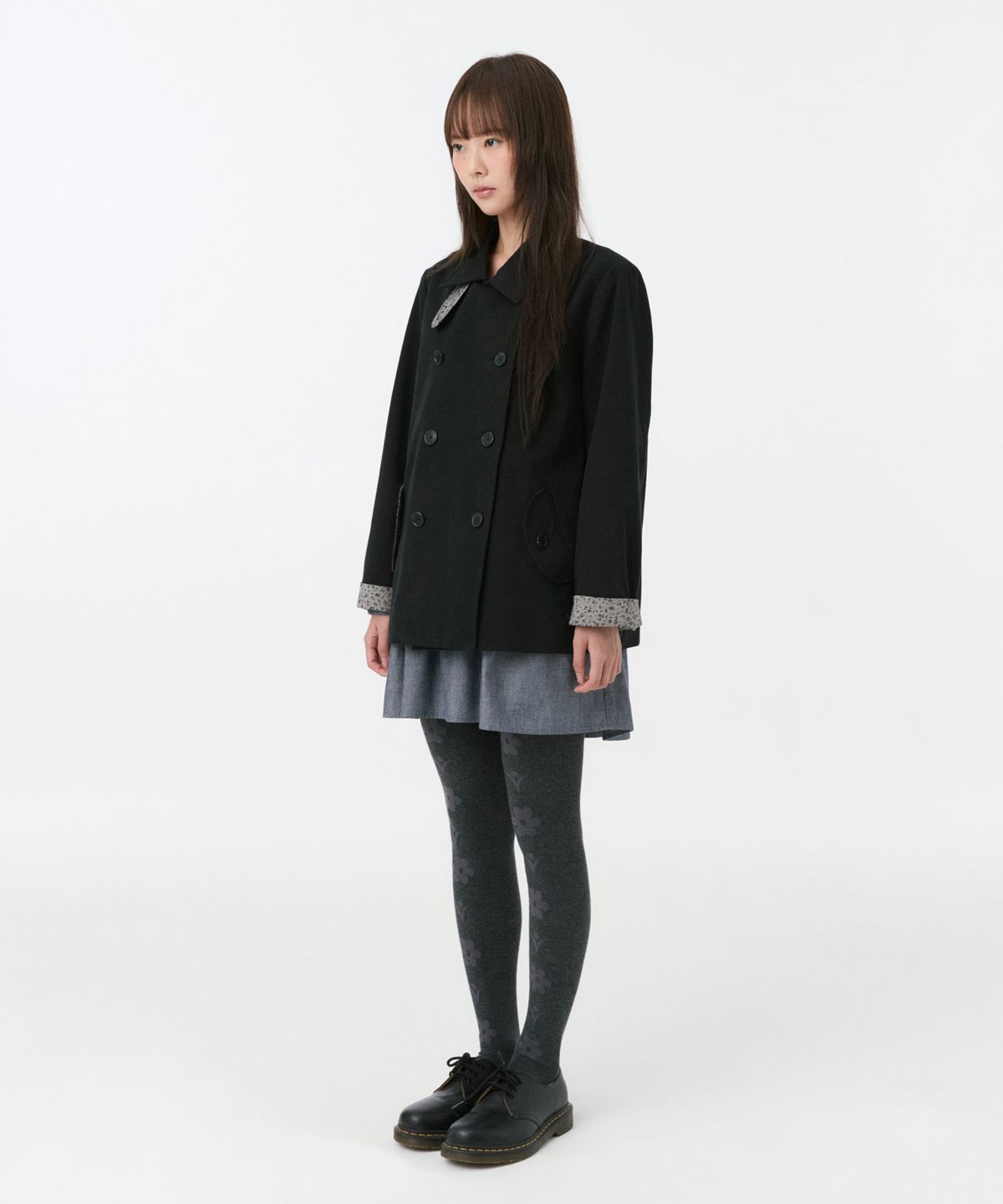 오헤시오(OHESHIO) VINTAGE FLORAL HALF COAT, BLACK