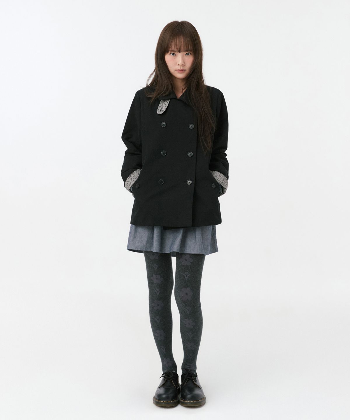 오헤시오(OHESHIO) VINTAGE FLORAL HALF COAT, BLACK