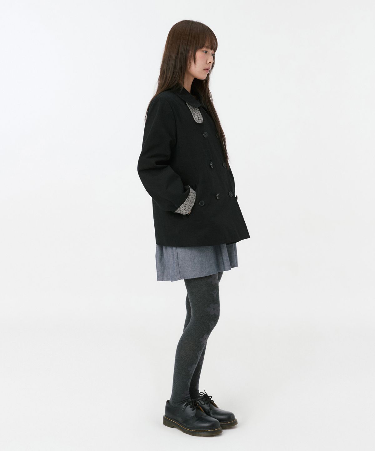 오헤시오(OHESHIO) VINTAGE FLORAL HALF COAT, BLACK